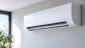 Eine moderne Klimaanlage hängt an der Wand